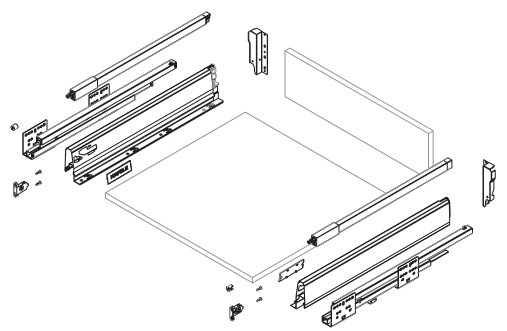 H199R Drawer set, Häfele Matrix Box S, 84mm drawer side height, with rectangular railing