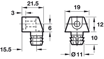 Cabinet connector, Arret, width: 21.5 mm