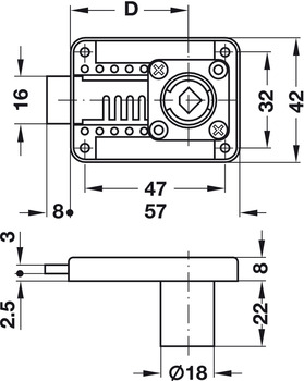 Dead bolt rim lock, Symo, backset 15 - 40 mm, adjustable