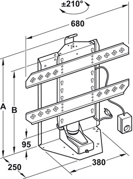 Electric lift system, Load bearing capacity 65 kg, Rotates through ±210° manually