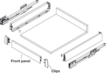 Panel brackets, For panel for internal drawer box without railing, Grass Nova Pro drawer side runner system, height 90 mm