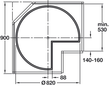 Three-quarter circle revolving shelf set, for base cabinet 900 x 900 mm