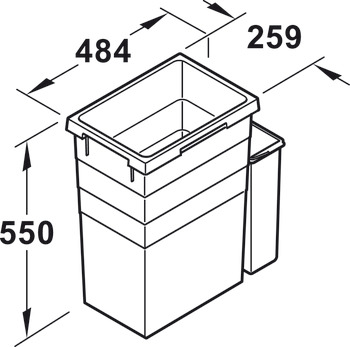 Double-Bin waste sorter, Hailo Tandem 45F, 45, (1 x 38 und 1 x 7) Litre Capacity