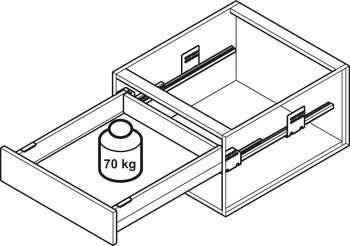 MX Pot Drawer, Häfele Matrix Box P70, with rectangular side railing, drawer side height 92 mm, load bearing capacity 70 kg