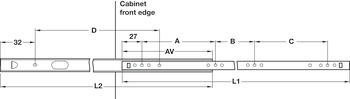 Ball bearing runner, single extension, for groove mounting
