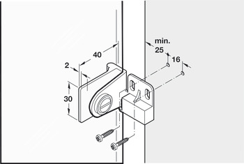 Connecting hinge, Opening angle 170°, inset mounting