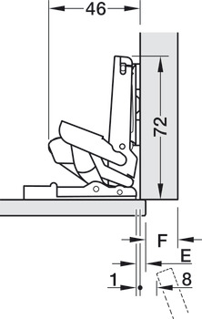 Hinge, Häfele Duomatic 110°, full overlay mounting, for special materials