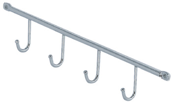 Hook rail, steel, utensil holder system, for hanging rail