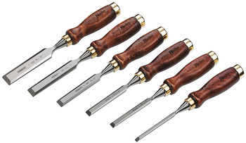 Set of wood chisels, 6-piece, with beech handle, rim of a bell and forged blade