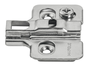 Cruciform mounting plate, Häfele Metalla 310 SM, with quick fixing system, height adjustment ±2 mm via eccentric, for screw fixing with chipboard screws